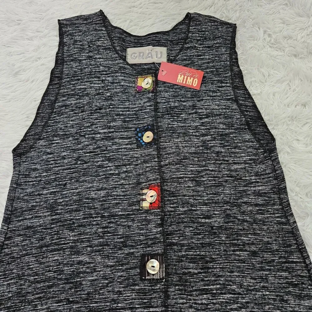 NWT Grau Gray‎ Wool Blend Artsy Button Up Lagenlook Longline Vest Cardigan Sz L